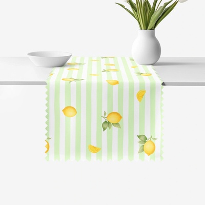 Goldea behúň na stôl teflónový zelené prúžky s citrónmi 50x140 cm