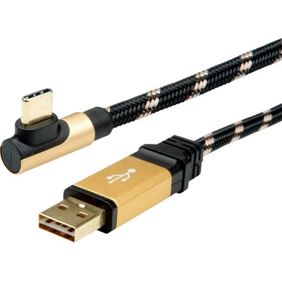 Roline 11.02.9062 USB, USB 2.0 USB-A zástrčka, USB-C ™ zástrčka, 3m, černý, zlatý