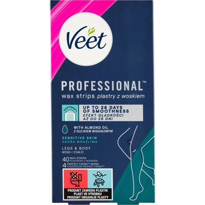 Veet Professional Voskové pásky na nohy a tělo pro citlivou pokožku 40 ks