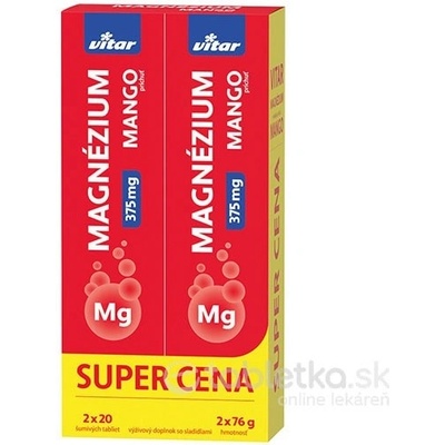 Vitar Magnézium 375 mg DUOPACK s príchuťou manga 2 x 20 ks