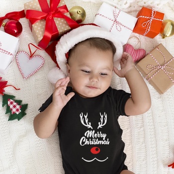 Image 1 of Черно бебешко коледно боди Merry Deer