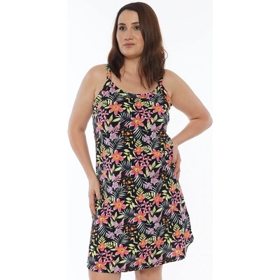 Черна макси нощница с пъстри цветя