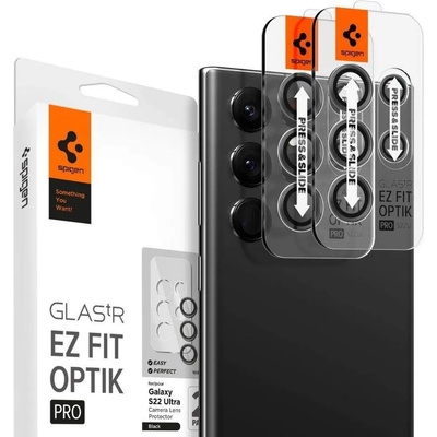 Spigen Optik. tR EZ Fit Tempered Glass Set - предпазни стъклени лещи за камерата на Samsung Galaxy S22 Ultra (черен) (2 броя)