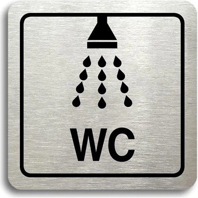 Accept Piktogram „sprcha, WC" (80 × 80 mm) (strieborná tabuľka – čierna tlač)