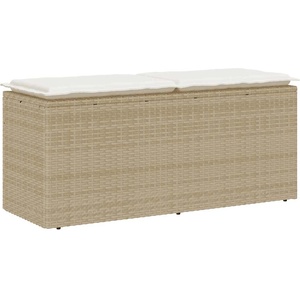 vidaXL Градинска пейка с възглавница Бежова 110x40x44 cm Поли ратан (4104149)