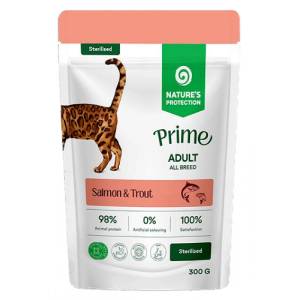 Nature's Protection Nature's Protection CAT PRIME Sterilised Adult Cats with Salmon and Trout, пауч с хапки в сос със сьомга и пъстърва, за пораснали кастрирани котки - 300 гр, Литва 210602