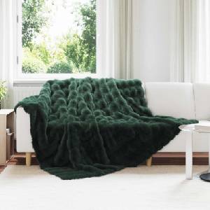 Pure Line Home Луксозно покривало за легло тип заешка кожа Olite, тъмнозелено