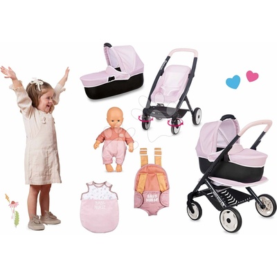 Smoby Set trojkombinácia a klokanka s bábikou Puschair Pink Maxi Cosi&Quinny a nočným úborom