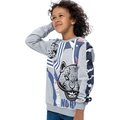 Winkiki Kids Wear Chlapecká mikina No Rules šedý melanž/kobaltová