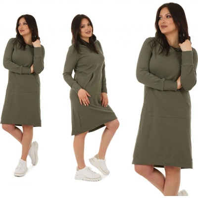 Fashionweek dámske mikinové šaty s kapucňou a dlhým rukávom MF578 khaki