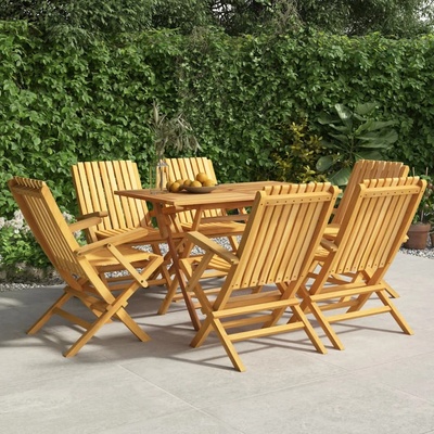 vidaXL Градински трапезен комплект, 7 части, тиково дърво масив (3155006)
