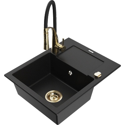 Mexen Enzo гранитна мивка с 1 отделение с отцедник и кухненски смесител Aster, черен - 6506-77-73450-57-G (6506-77-73450-57-G)