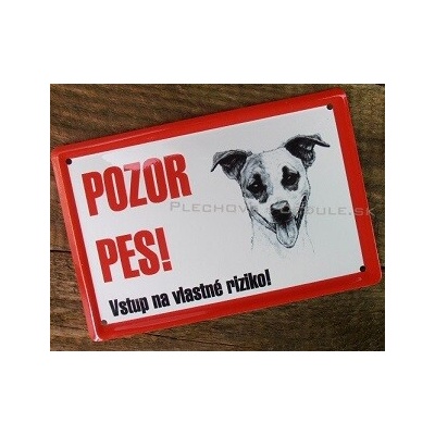 Plechová ceduľa pozor pes - Jack Russel 150x100mm červená