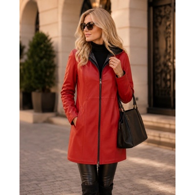 Max Original Leather dámsky kožený kabát 8080 long red/black Red