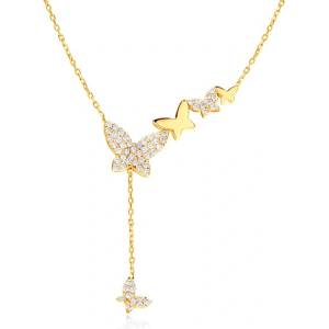 SAVICKI Колие с пеперуда, злато 585, бели диаманти, 0.29К, 49 см