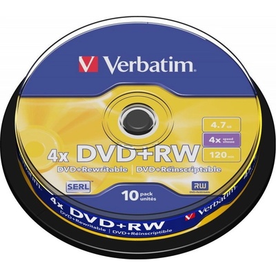 Verbatim DVD+RW 4,7GB 4x, SERL, spindle, 10ks (43488)