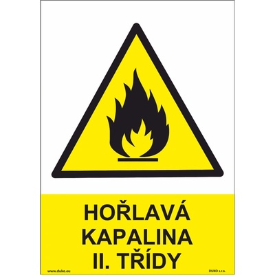DUKO HOŘLAVÁ KAPALINA II. TŘÍDY Formát: 210 x 297 mm, Materiál: plast 5 mm, samolepící vinylová fólie