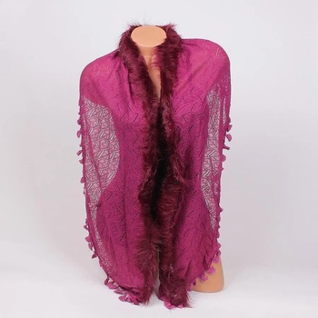 Image 1 of Дантелен шал във виолетов цвят с пухче