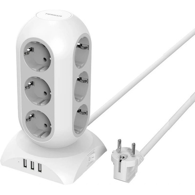 Tessan Power Strip TPS02 - разклонител с 12хAC изхода и вградени 3хUSB-A изхода за мобилни устройства (бял)