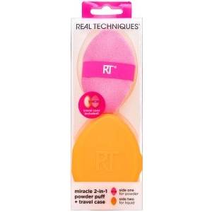 Real Techniques Miracle 2-in-1 Powder Puff + Travel Case гъбичка за фон дьо тен