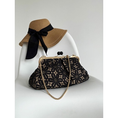Čipkovaná dámska kabelka do ruky a crossbody na leto čierna
