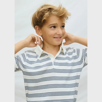 MAYORAL Поло тениска къс ръкав трико в мръсно бяло с тъмносини ивици за момче Mayoral