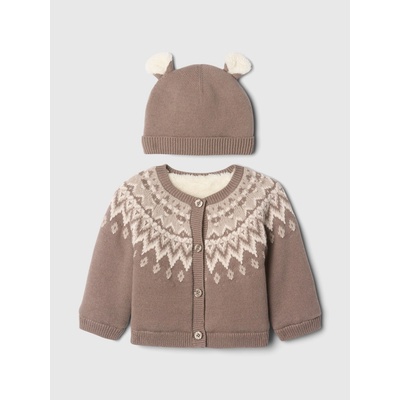 GAP Baby set kardiganu a čiapky Fair Isle Hnedá