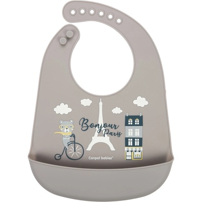 Canpol babies silikonový bryndák s kapsičkou Bonjour Paris šedý – Zboží Mobilmania