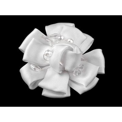 Stoklasa brož saténový květ s broušenými kamínky 7 cm 4 bílá