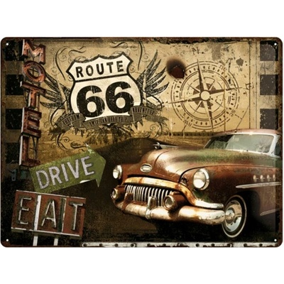 Plechová cedule - Route 66 (Drive, Eat)