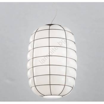 SIRU - Пендел LANTERNA 1xE27/60W/230V Ø 32 cm черен/бял Венецианско стъкло (SU0014)
