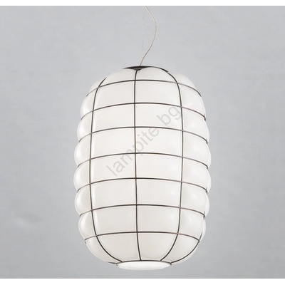 SIRU - Пендел LANTERNA 1xE27/60W/230V Ø 32 cm черен/бял Венецианско стъкло (SU0014)