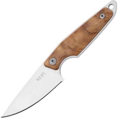 MKM MAKRO 1 – M390 SATIN DROP POINT Fixed bld, OLIVE WOOD hdl, +POCKET LEATHER SHEATH MK MA01-O