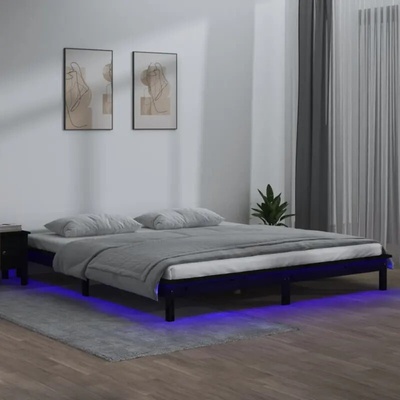 Petrashop 820655 Rám postele s LED světlem černý / masivní dřevo
