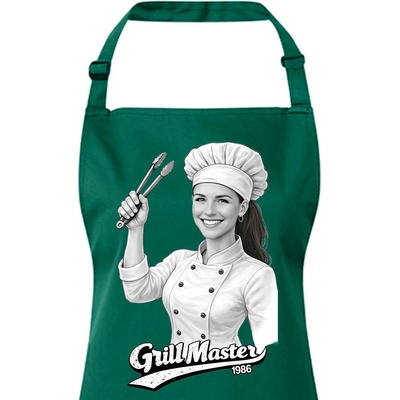 Bezvatriko.cz Dámská zástěra Grill master Lahvová zelená Canvas Zástěra s laclem 3145