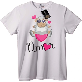 NOONEBRAND Тениска със сладко овче и сърца - M, White