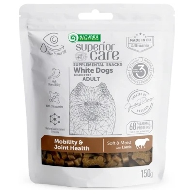 Nature's Protection Superior Care White Dogs Mobility & Joint Health with Lamb- Снакс за поддържане на мобилността и здравето на ставите с агнешко за възрастни кучета от всички породи с бяла козина- 150гр