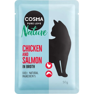 Cosma 18x50г пилешко и сьомга Cosma Nature консервирана храна за котки