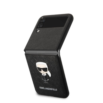 KARL LAGERFELD Saffiano Ikonik Leather Case - дизайнерски кожен кейс за Samsung Galaxy Z Flip 4 (черен)
