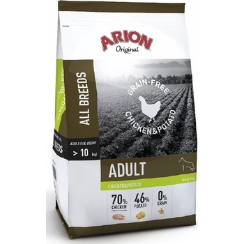 ARION Original Adult All Breeds Grain Free Chicken & Potato - Пълноценна суха храна за израснали кучета над 1 година с пилешко месо и картофи, 12 кг