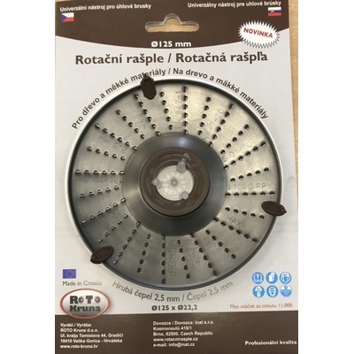 ROTO - Rotační rašple 125x22,2mm - 2,5mm - čepel hrubá, R-2.5/125-Z