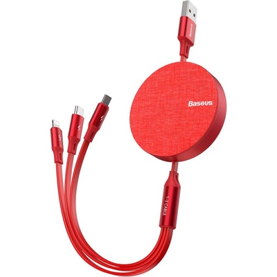 Baseus Универсален USB кабел с Lightning, microUSB и USB-C конектори (120 см) - Baseus Fabric 3-in-1 Flexible Cable USB (червен) (CAMLT-BY09)