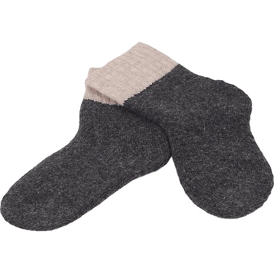 Детски вълнени чорапи в тъмносиво с бежов ластик