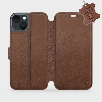 Pouzdro Luxusní kožené Mobiwear Flip Apple iPhone 13 - Hnědé - L_BRS Brown Leather