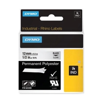 Páska Dymo 5,5m x 12mm, černý tisk/průhledný podklad, permanentní polyesterová D1, 622289