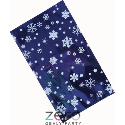 Sáček PP 20x35 cm - VÁNOCE (vánice) - transp. s modrým pozadím a tiskem vloček