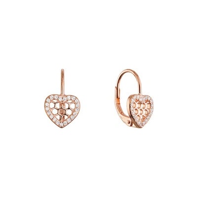 EVOLUTION GROUP CZ Pozlacené stříbrné náušnice srdíčka 11715.1 rose gold