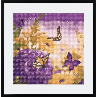Диамантен Гоблен "Цветя и Пеперуди" - 30 x 30 см, Кръгли мъниста