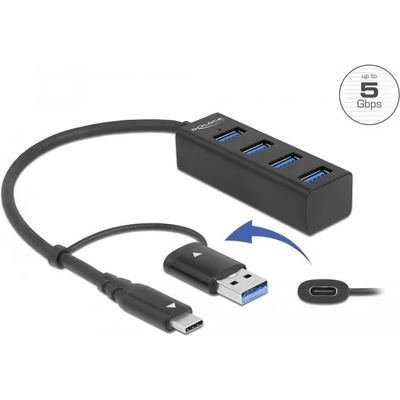 USB хъб Delock 63828, 3.2 Gen 1, 4 x USB-A, USB-C, USB-A конектор, Черен (DELOCK-63828)