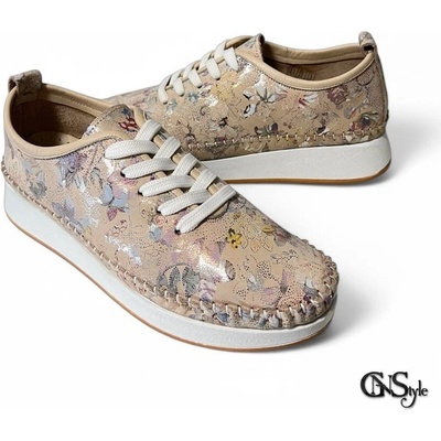 АНАТОМИЧНИ ДАМСКИ ОБУВКИ ОТ ЕСТЕСТВЕНА КОЖА В БЕЖОВ ФЛОРАЛЕН ЦВЯТ